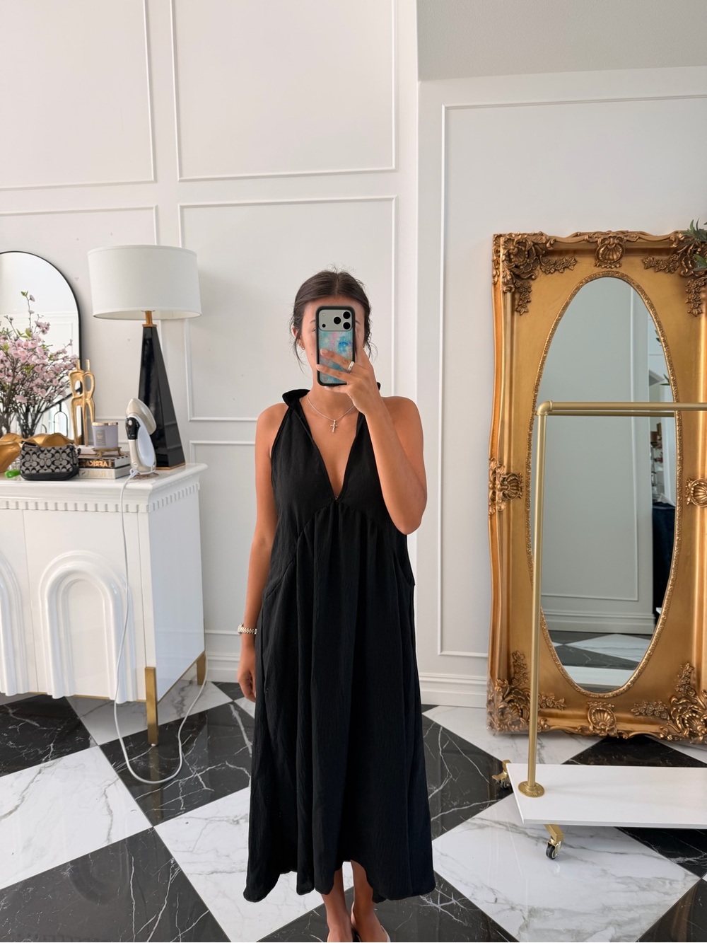 Black V-Neck Women's Dress